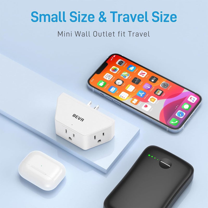 BEVA 2 Pack Small Electric Outlet Adapter, Multi Plug Wall Outlet Extender, 3 Prong Adapter 3 AC Plug Extender for Travel Cruise Ship Dorm Room Essentials - Image 4